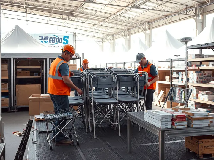 配送团队在活动现场卸下租赁家具